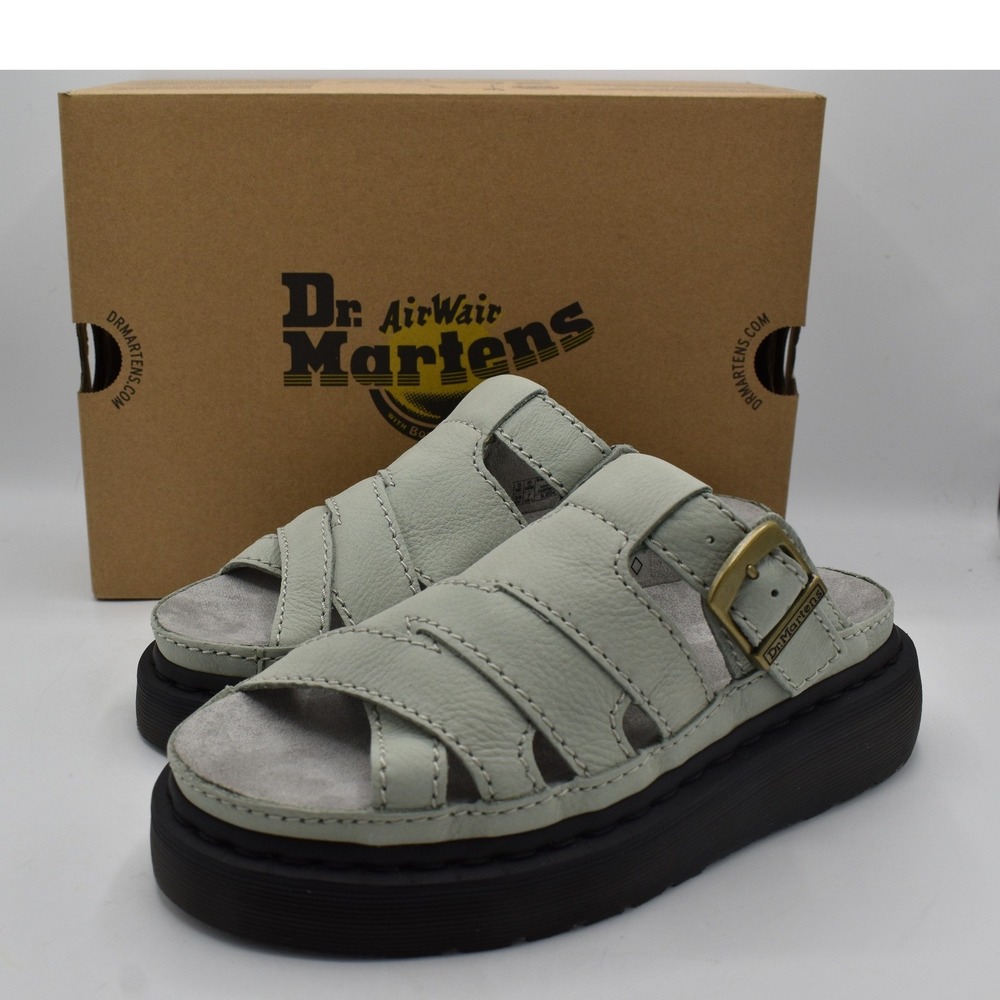 Dr. Martens Maxxy Slide Women 7 Sage Green Platform Fisherman Sandals NWB